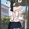 meme - 这是该系列荒诞漫画的第三张截图。画面中两个女生紧紧相拥。左边女生的“皮鞋头”斜靠在右边女生的肩上，而右边女生的下巴像一条粉红色的长舌头或触手一样，极度拉长并弯曲