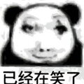 meme - 这是一张经典的熊猫头表情包，画质带有明显的像素感和模糊滤镜效果。图片上方是一个合成的人脸表情，其双眼微闭，嘴角保持着一种僵硬且略显敷衍的微笑，看起来像是在强行忍